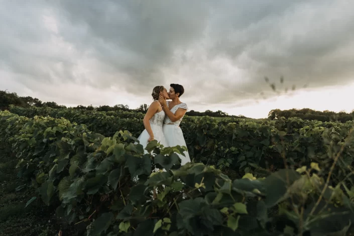 Couple LGBT au milieu des vignes - mariage Vendée